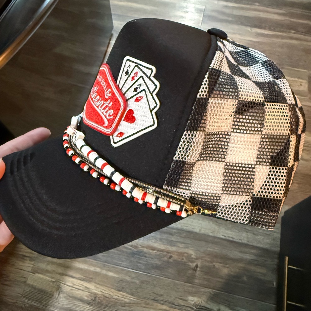 Black Authentic Trucker Hat with Beaded Accents - Picture 3 of 3